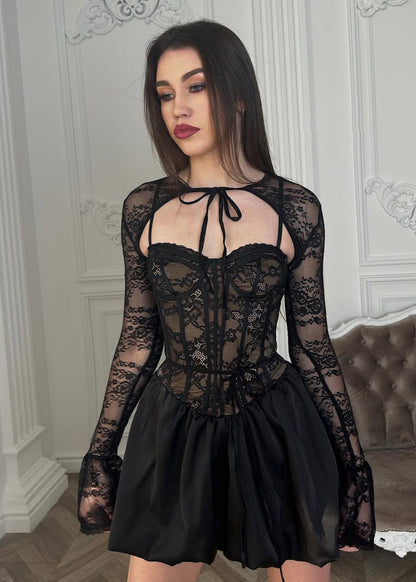 Celestine – Black Lace Corset Mini Dress
