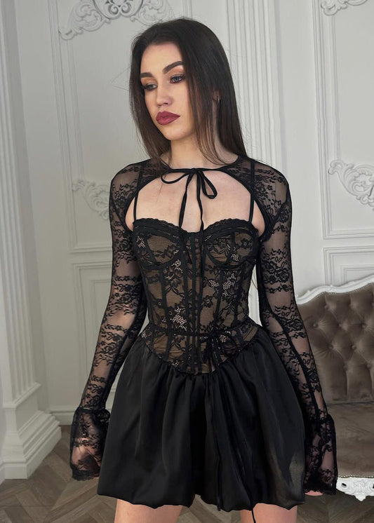 Celestine – Black Lace Corset Mini Dress
