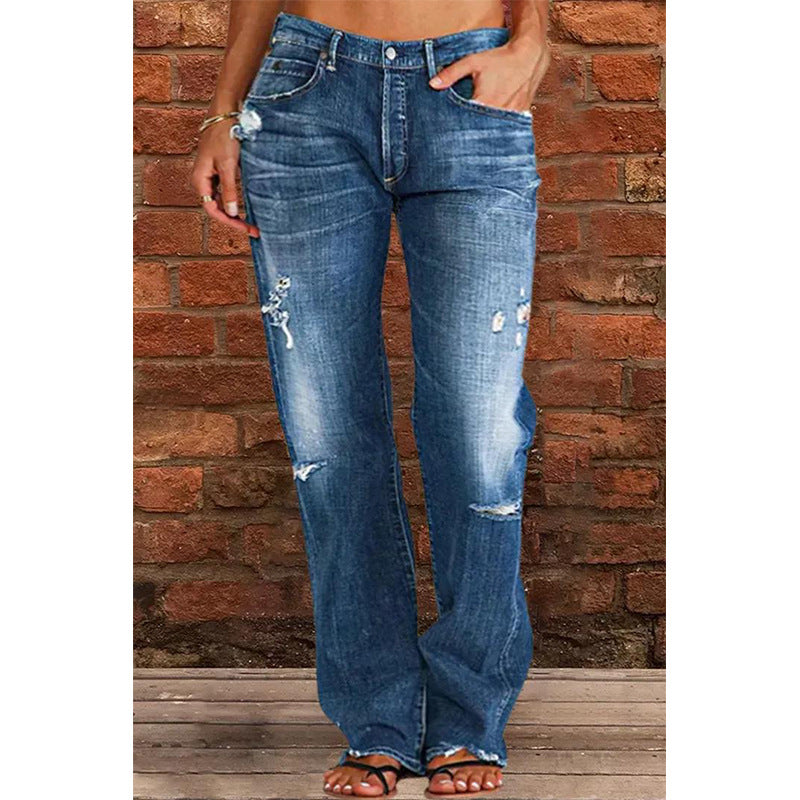 DressBetty - Broken Hole Casual Straight Leg Jeans