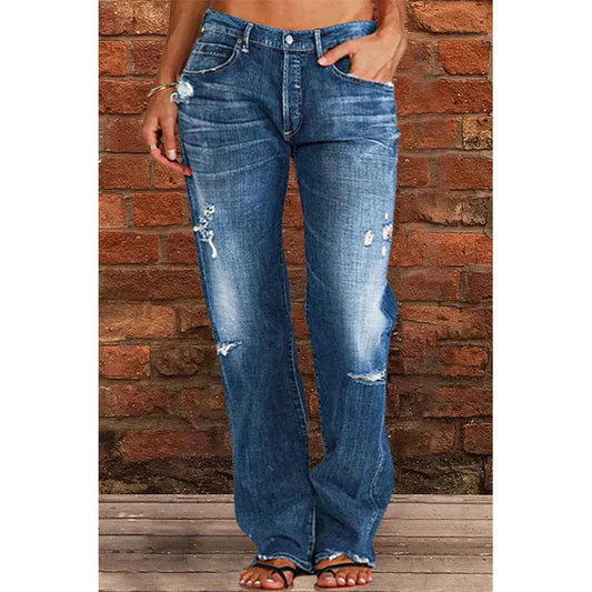 DressBetty - Broken Hole Casual Straight Leg Jeans