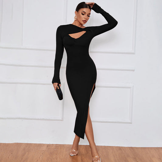 DressBetty - Split Hollow Long Sleeve Dress