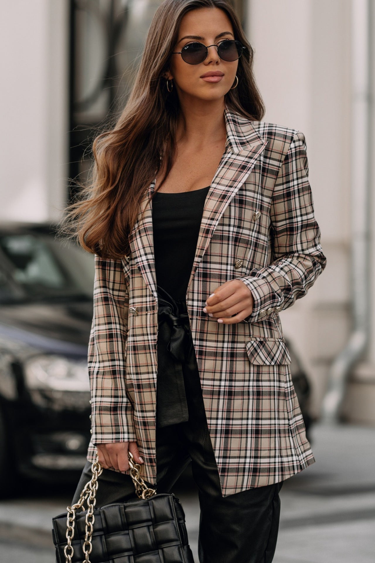 DressBetty - Double Breasted Plaid Blazer