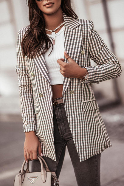 DressBetty - Double Breasted Plaid Blazer