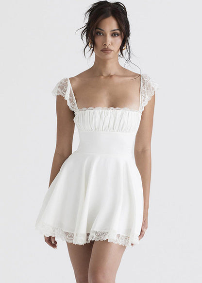 Éloïse Dress – White Lace Mini with Corset Back