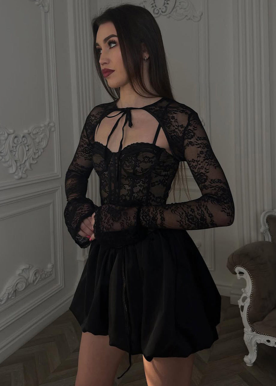 Celestine – Black Lace Corset Mini Dress
