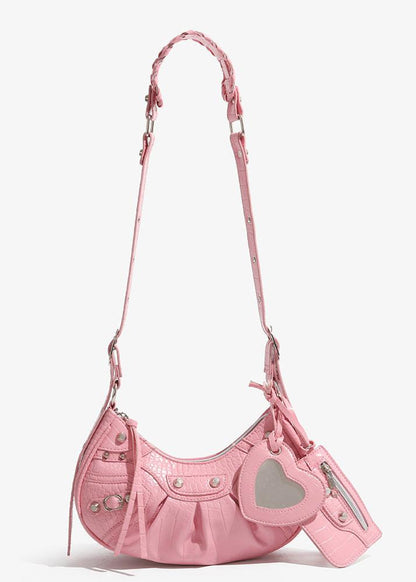 Croc-Embossed Multi-Strap Crescent Bag