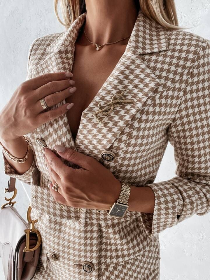 DressBetty - Plaid Belt Double Breasted Blazer Dress