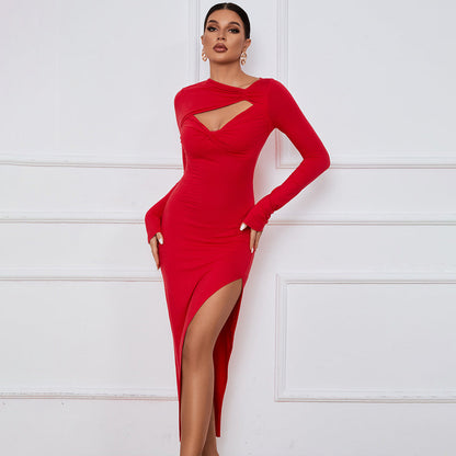 DressBetty - Split Hollow Long Sleeve Dress