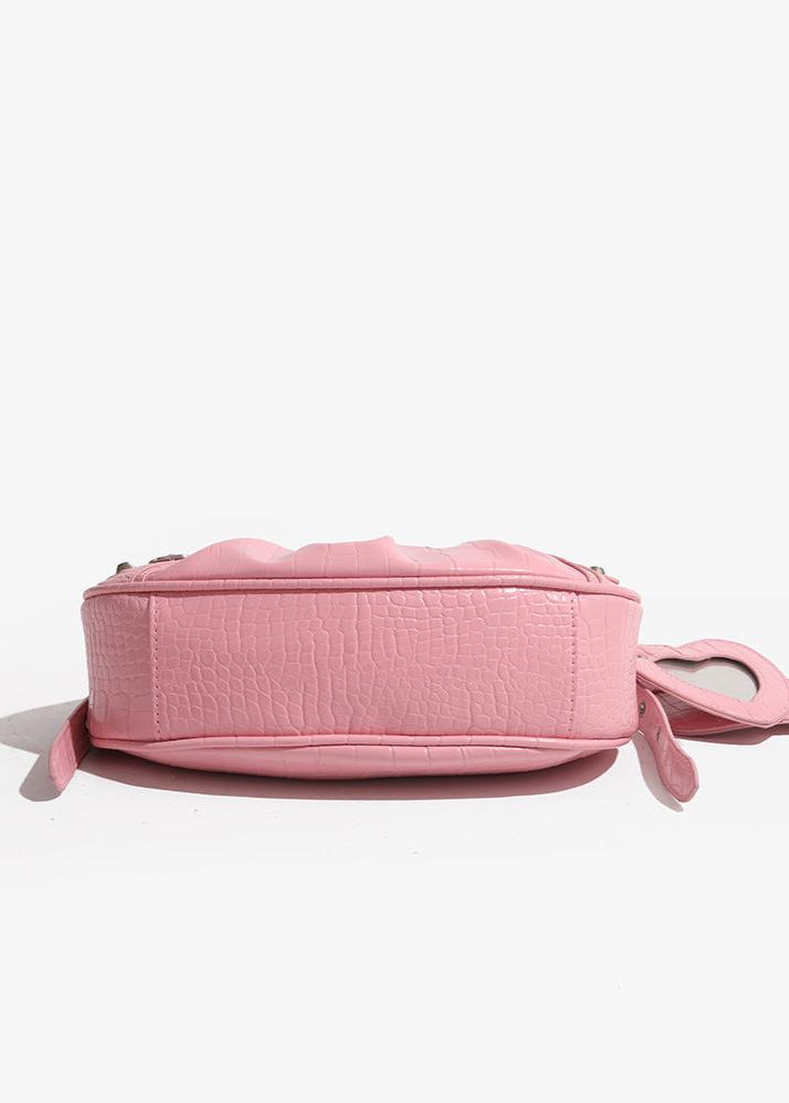 Croc-Embossed Multi-Strap Crescent Bag