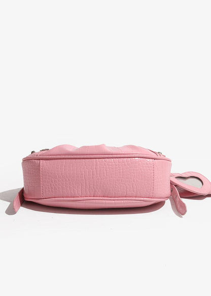 Croc-Embossed Multi-Strap Crescent Bag