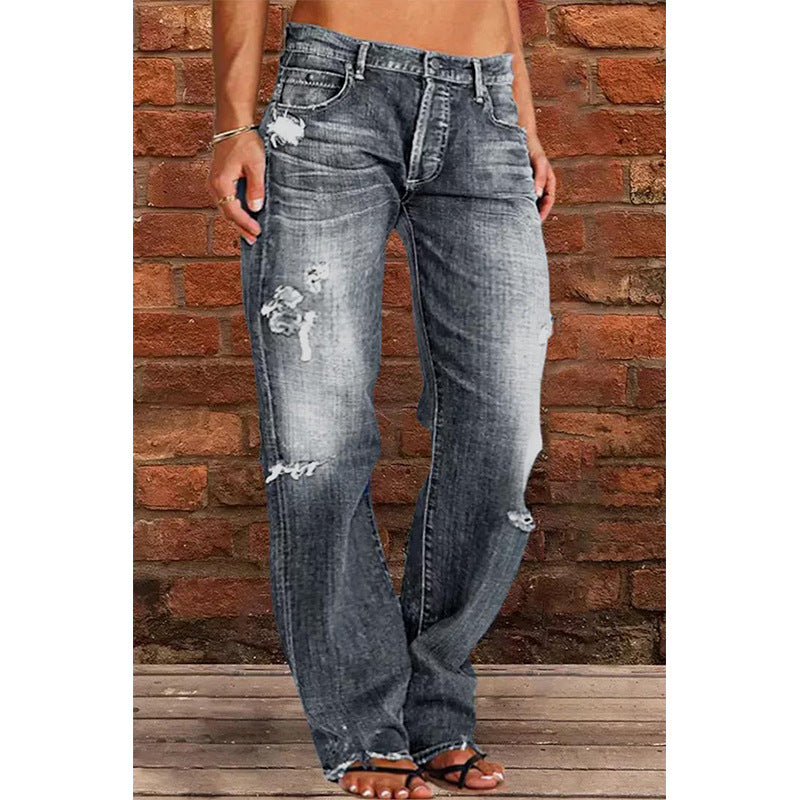 DressBetty - Broken Hole Casual Straight Leg Jeans
