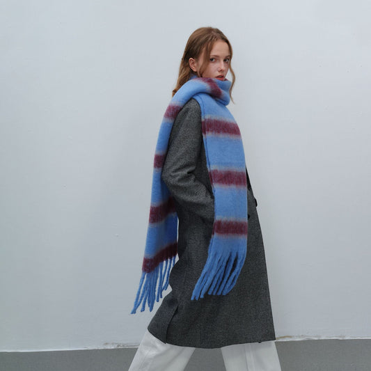 Thickened Warm Simple Striped Imitation-mohair Plaid Scarf
