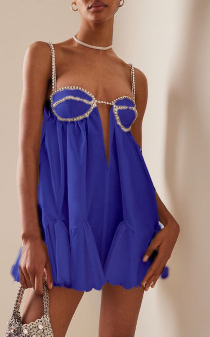 Pleated Rhinestone Cami Mini Dress