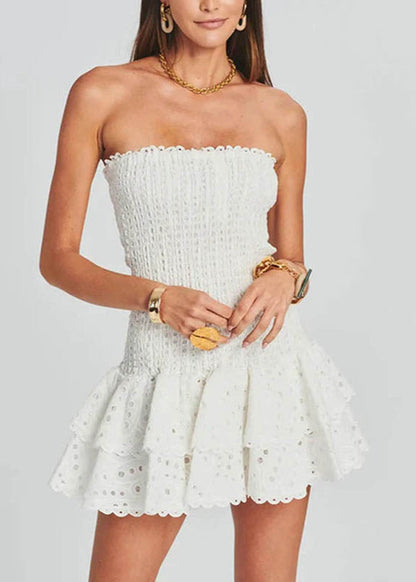 Zaria Strapless Ruffle Mini Dress – Smocked Yellow Eyelet