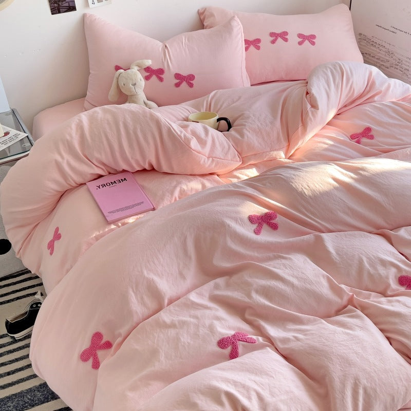 Embroidered Triple Bow Bedding Set