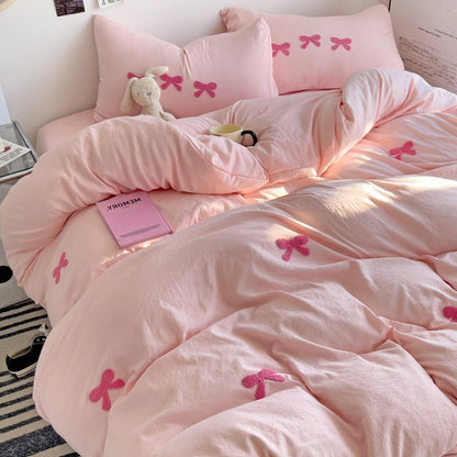 Embroidered Triple Bow Bedding Set