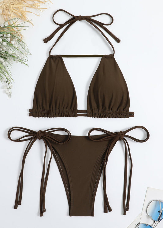 Mocha Strings - Minimalist Triangle One Piece Swimsuit