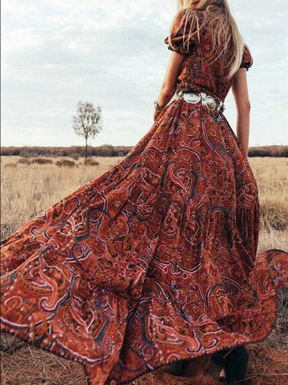 DressBetty - Print V-Neck Bohemian Holiday Dress