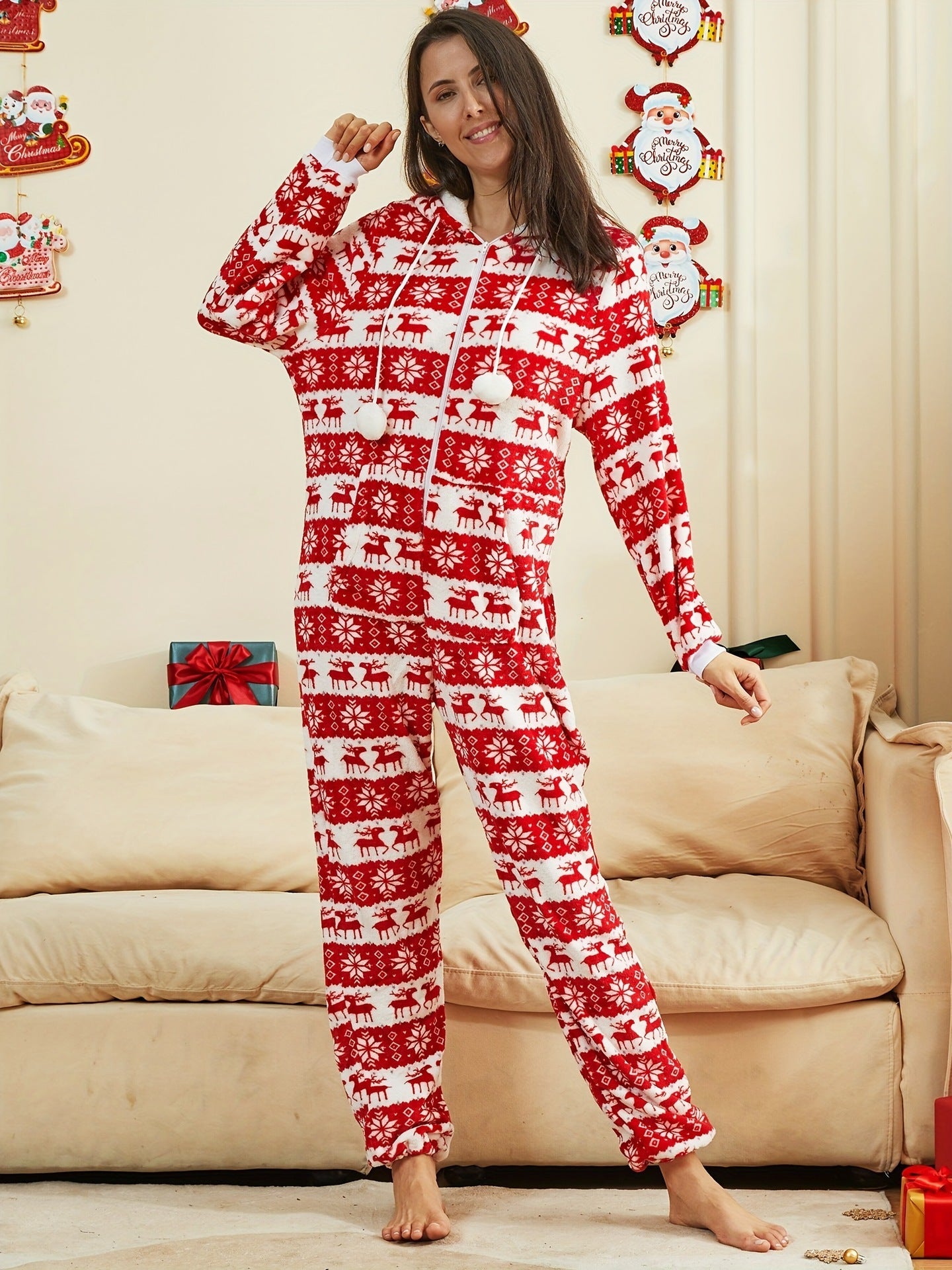 Festive Fun Cozy Printed Soft Comfortable Relaxed Plush Christmas Suit