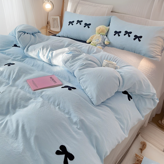 Embroidered Triple Bow Bedding Set