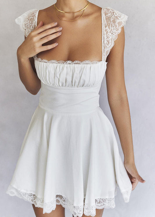 Éloïse Dress – White Lace Mini with Corset Back