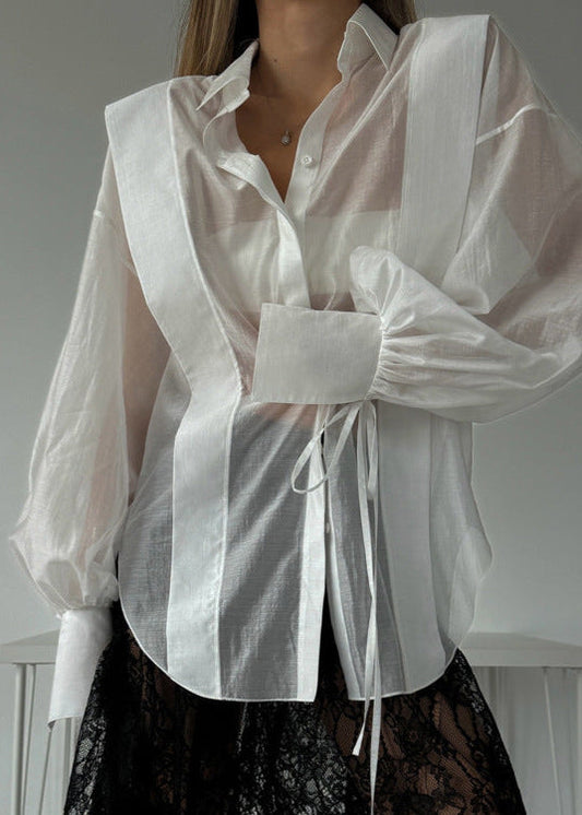 Rosette – Oversized Shirt with Ribbon-Tie Puff Sleeves