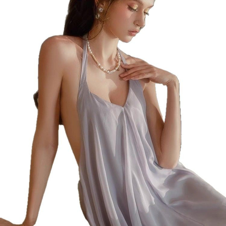 Sexy Purple Halter Babydoll Sleepwear | Backless A-Line Mini Nightdress for Women