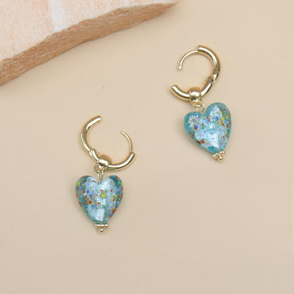 Handmade Glaze Heart Hoop Earrings Blue
