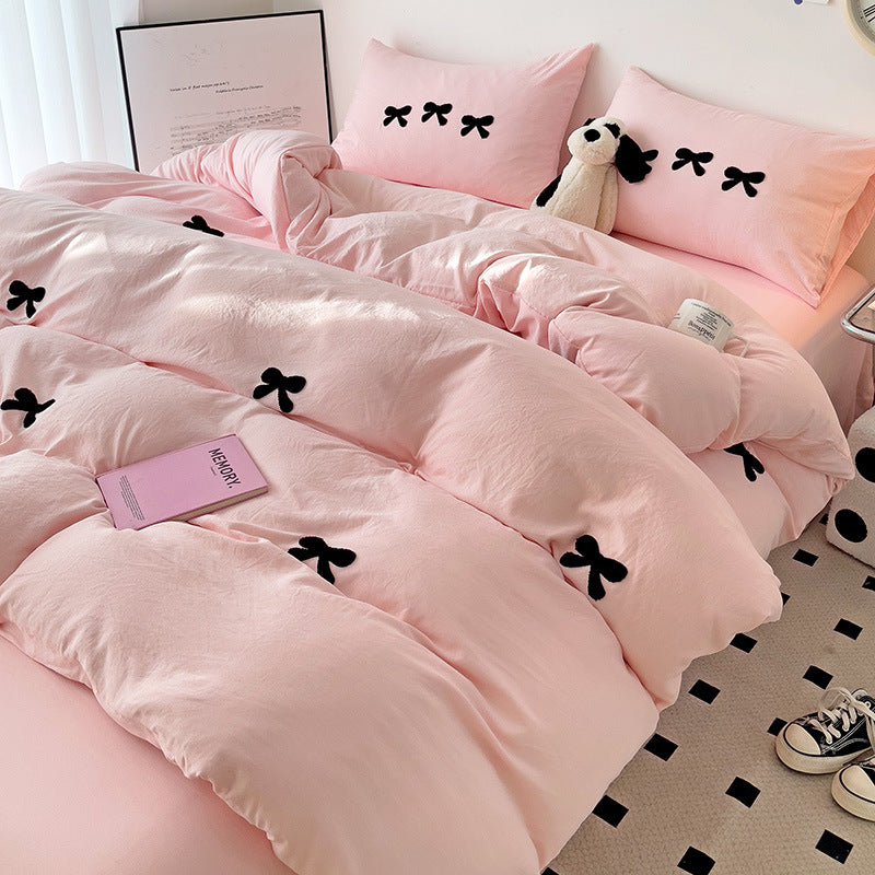 Embroidered Triple Bow Bedding Set