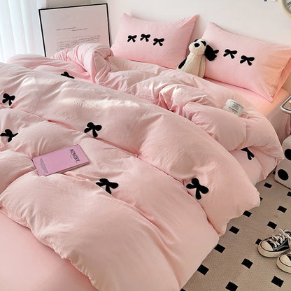 Embroidered Triple Bow Bedding Set