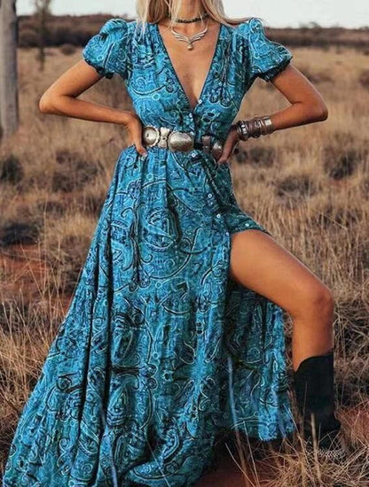 DressBetty - Print V-Neck Bohemian Holiday Dress