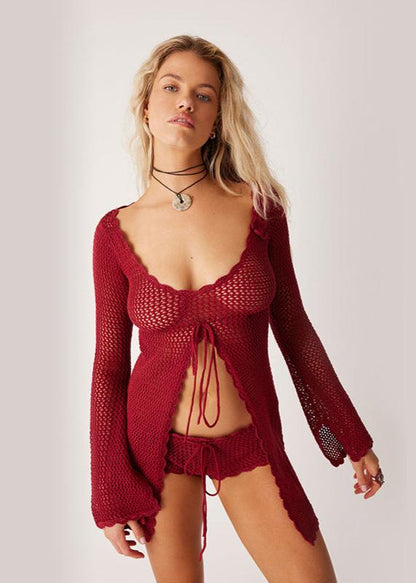 Scarlet - Crochet Tie-Front Beach Cover-Up
