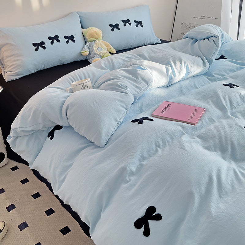 Embroidered Triple Bow Bedding Set