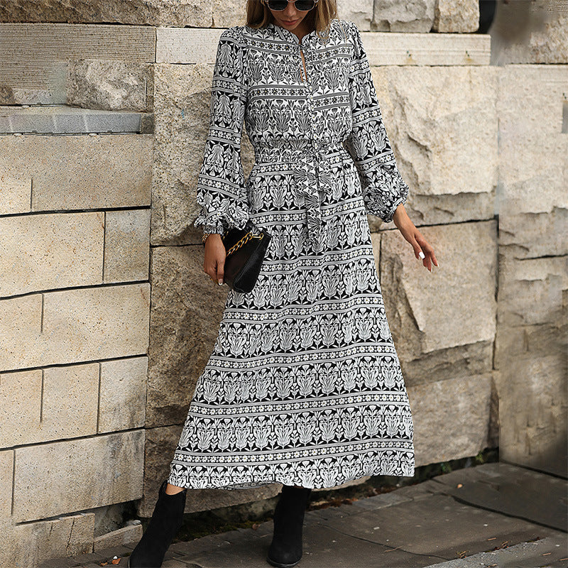 DressBetty - Bohemian Print Long Sleeve Dress