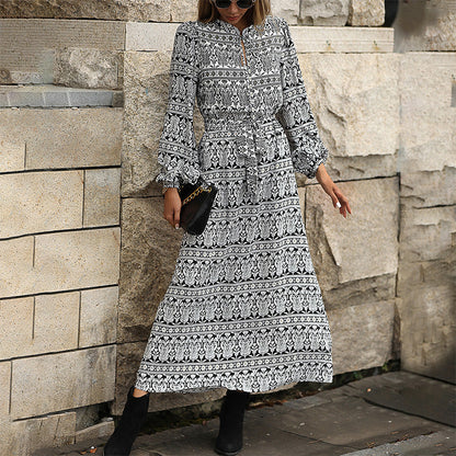 DressBetty - Bohemian Print Long Sleeve Dress