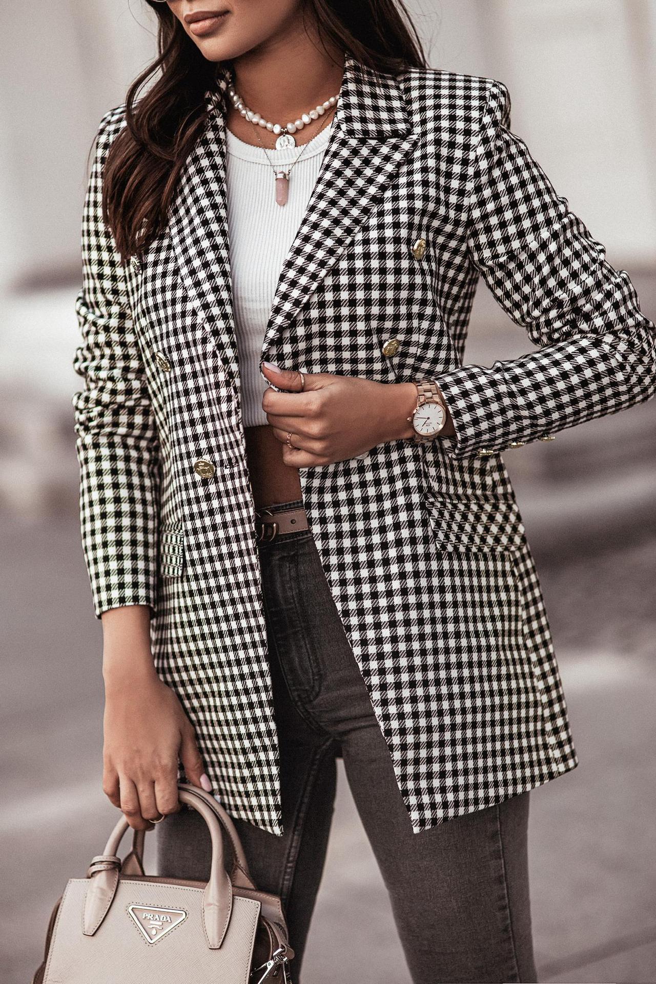 DressBetty - Double Breasted Plaid Blazer