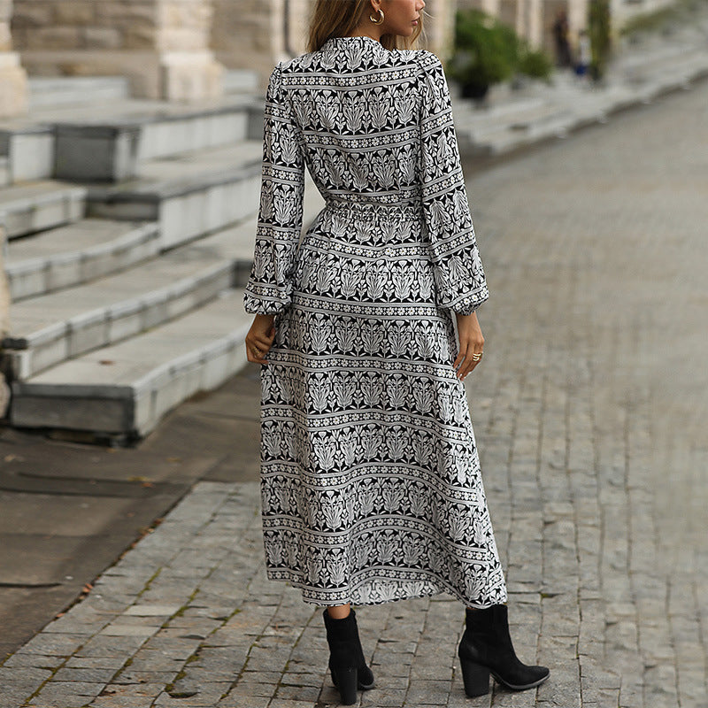 DressBetty - Bohemian Print Long Sleeve Dress