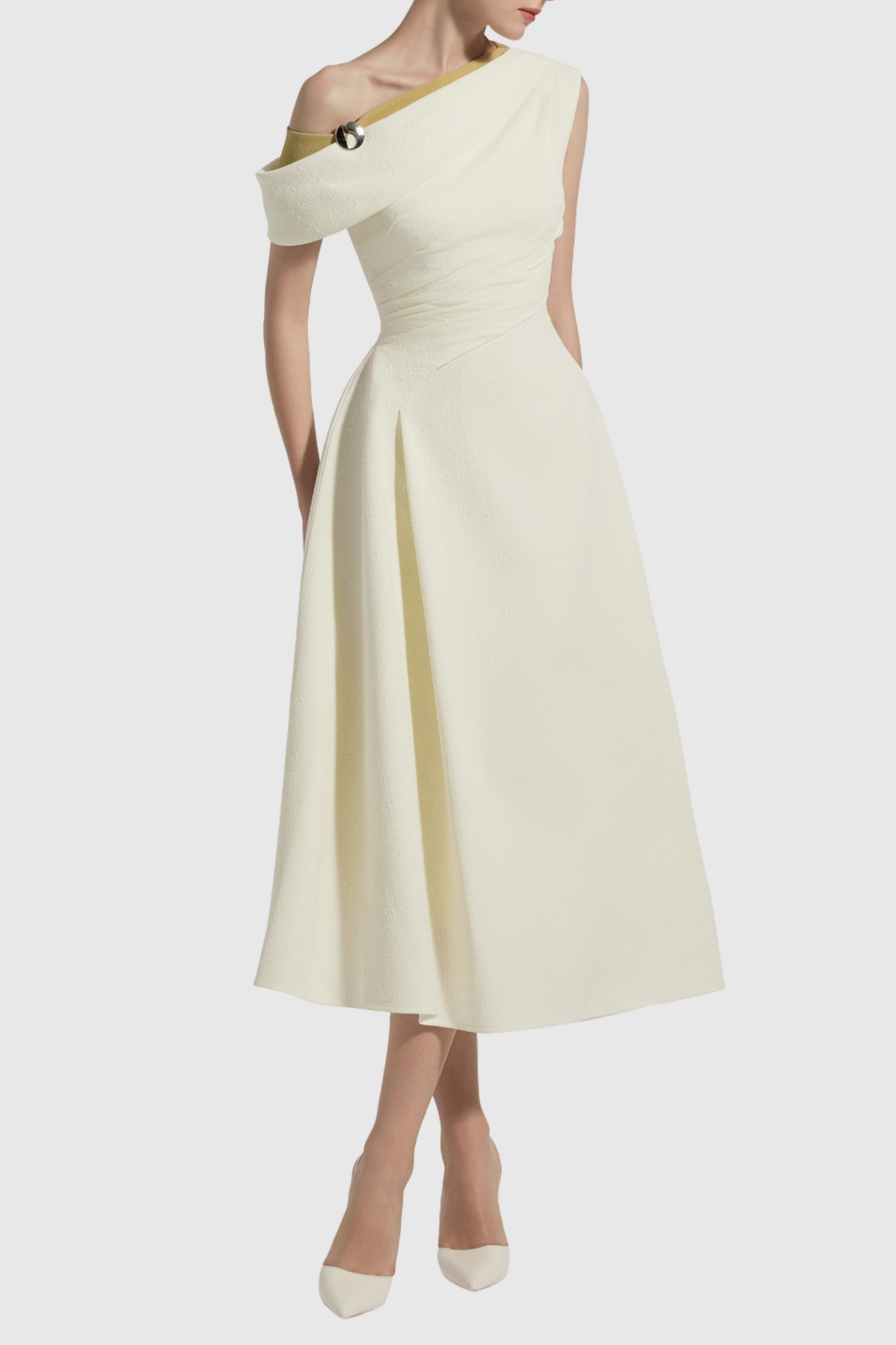 Odete Off Shoulder Ruched Midi Dress