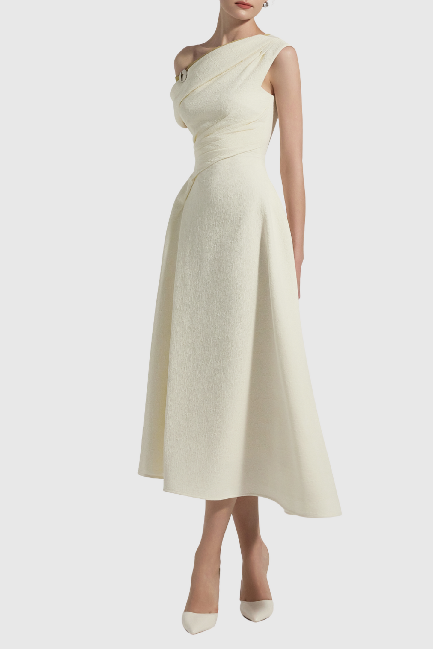 Odete Off Shoulder Ruched Midi Dress