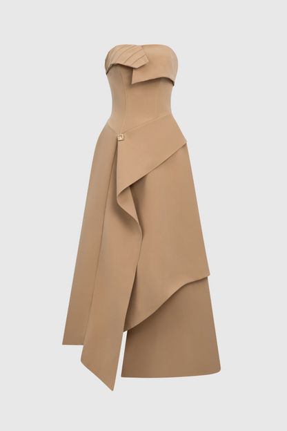 Pavlo Asymmetrical Strapless Midi Dress
