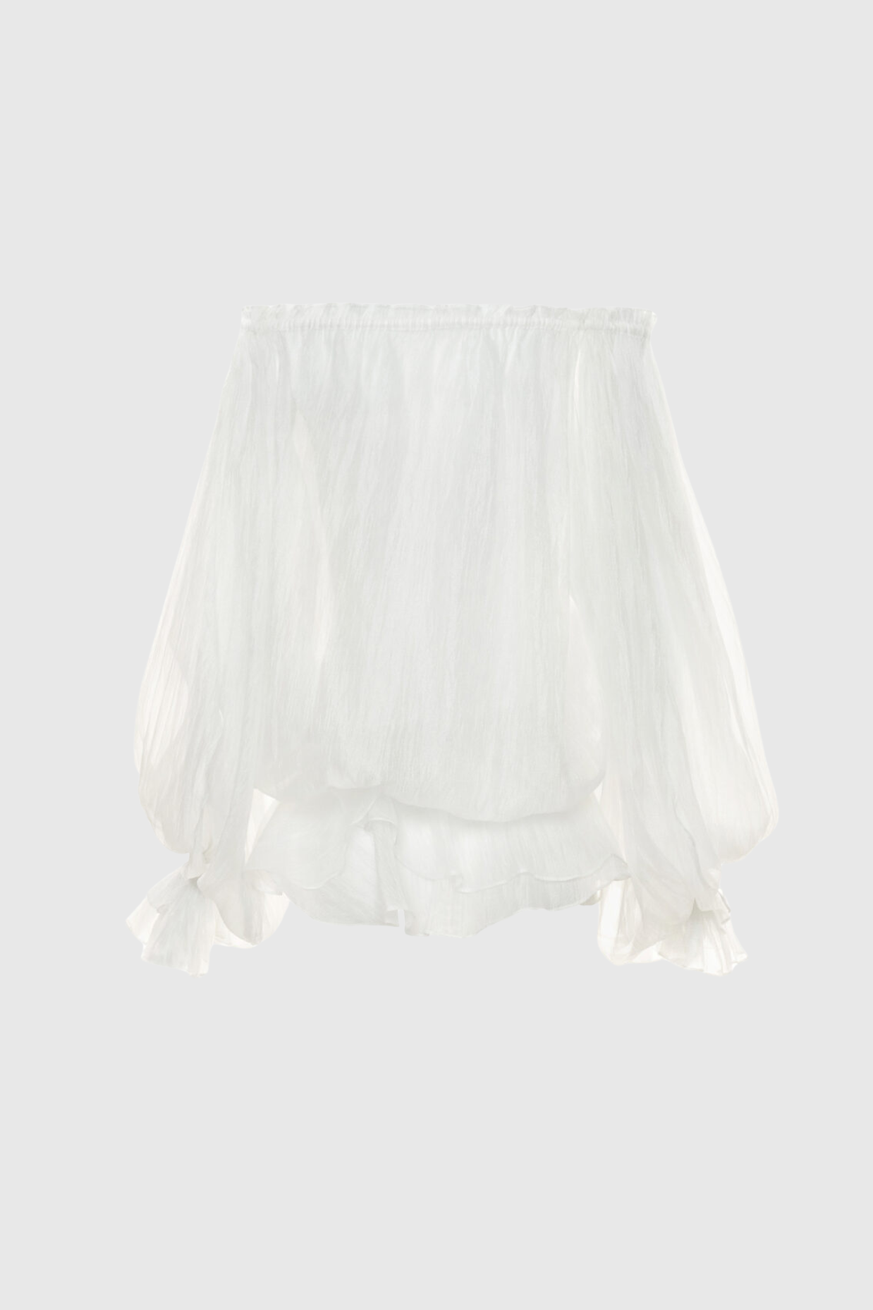 Pineda Off Shoulder Ruched Ruffle Blouse - White