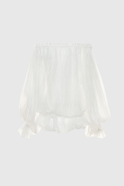 Pineda Off Shoulder Ruched Ruffle Blouse - White