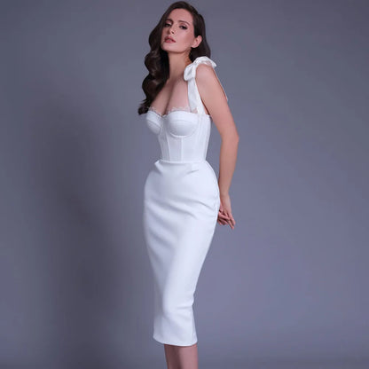 DressBetty - 2024 New Pink White Sexy Sleeveless Bodycon Midi Dress