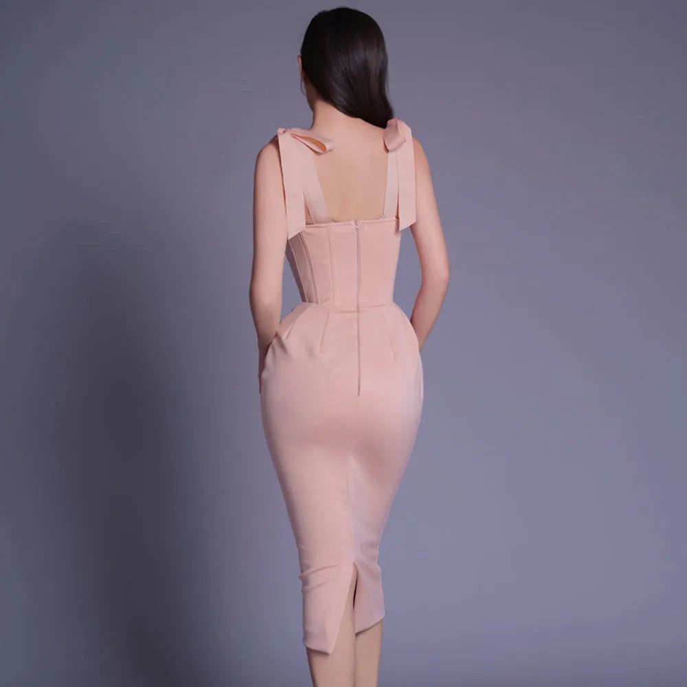 DressBetty - 2024 New Pink White Sexy Sleeveless Bodycon Midi Dress