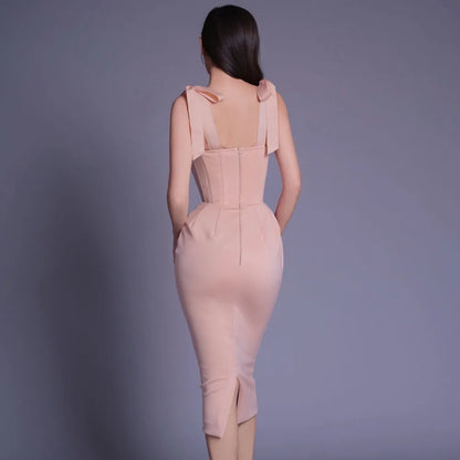 DressBetty - 2024 New Pink White Sexy Sleeveless Bodycon Midi Dress