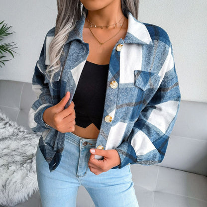 DressBetty - Plaid Vintage Pockets Oversized Jacket