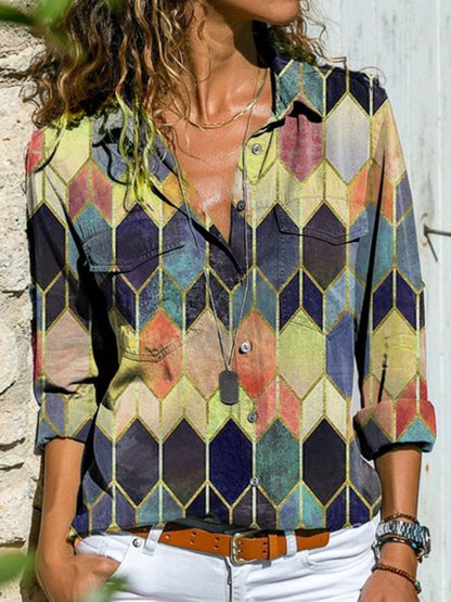 DressBetty - Printed Shirt Long Sleeve Loose Shirt Women's Casual Tops