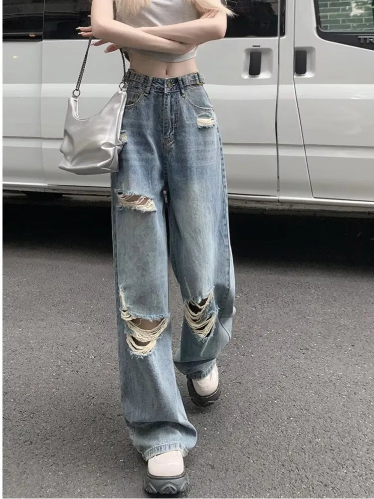DressBetty - 2024 Summer Holes High Waist Retro Jeans