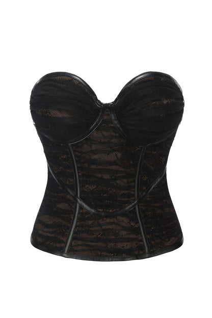 Rolyn Ruched Mesh Corset - Black