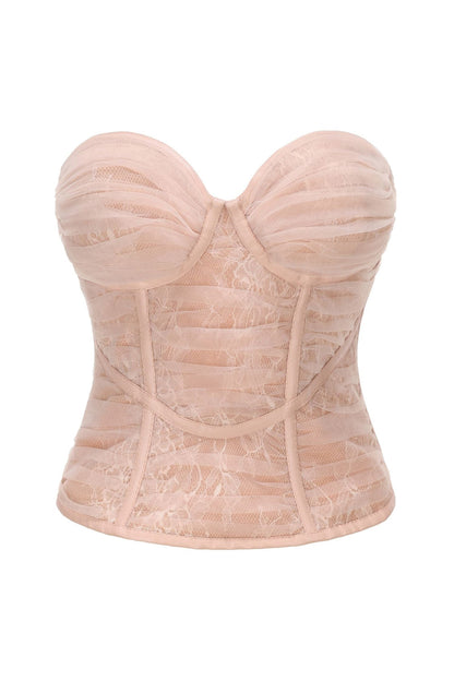 Rolyn Ruched Mesh Corset - Pink